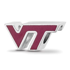 Sterling Silver Virginia Tech VT Enameled Logo Bead Charm